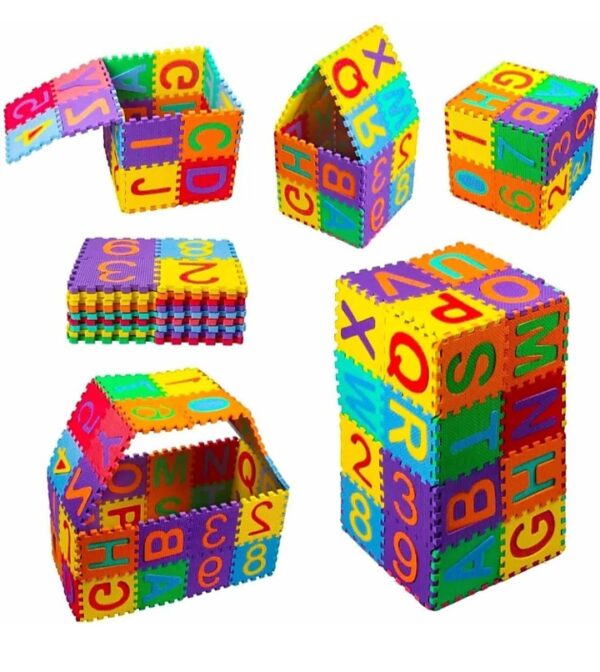 Interlocking building blocks puzzle game 36 pc multiple color 4/4 inches each tiles. A-Z & 1-10