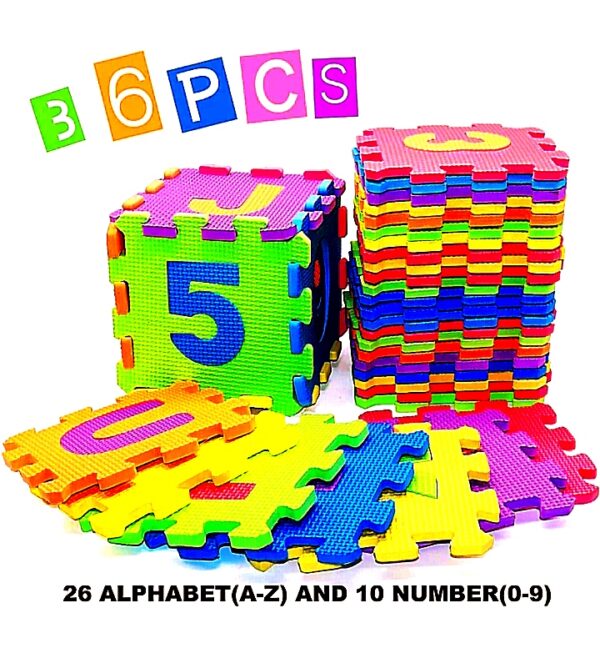 Interlocking building blocks puzzle game 36 pc multiple color 4/4 inches each tiles. A-Z & 1-10 - Image 3