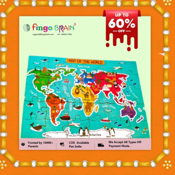 Wooden Jumbo Jigsaw Map of The World Multi color – 30 Pieces